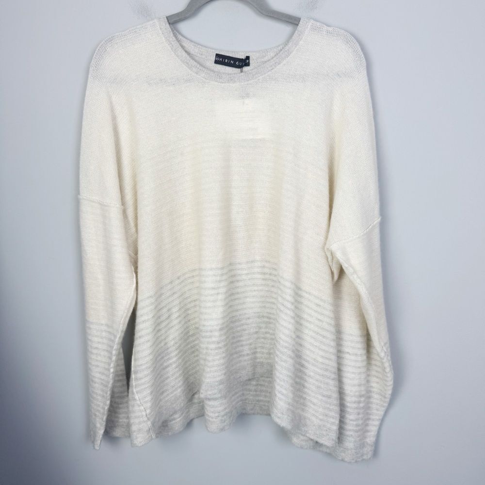 SHIRIN GUILD | Ivory & Gray Linen Cashmere Oversized Sweater Women’s One Size